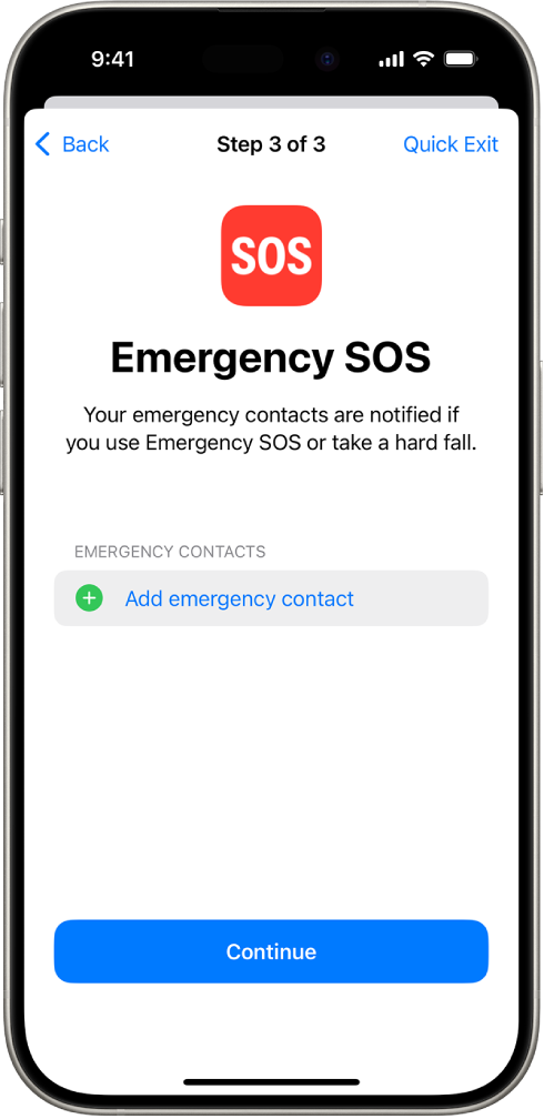 An iPhone screen showing the Emergency SOS screen.