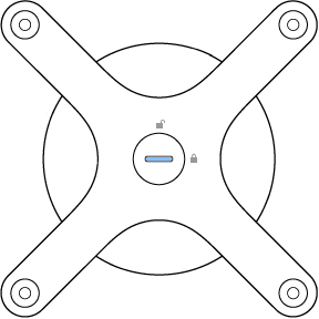 The adapter mounted on the back of the Pro Display XDR, with the lock in the horizontal position.