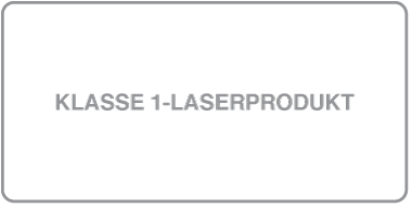 Et mærkat med teksten “Klasse 1-laserprodukt” eller “Class 1 laser product”.