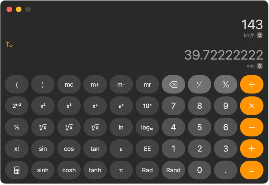 La calculadora científica en el modo de conversación.