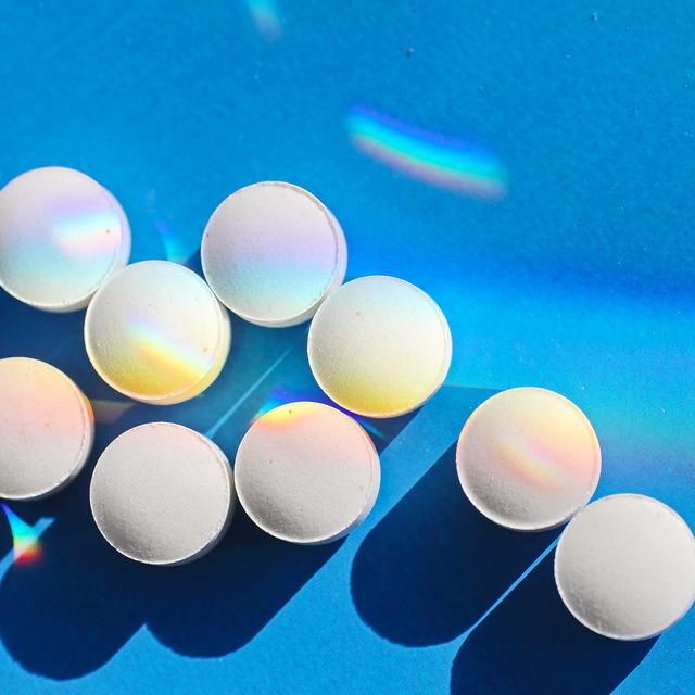 pills on blue background