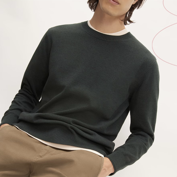 casual mens sweater in dark green with several other sweater colors displayed