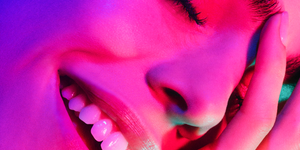 Face, Pink, Red, Lip, Close-up, Nose, Mouth, Blue, Head, Tooth, 