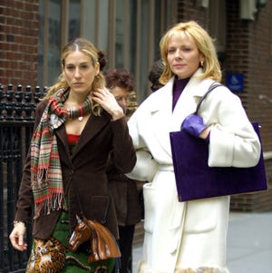 sarah jessica parker and kim cattral during filming sex and the city on march 15, 2001 at streets of new york in new york city, new york, united states photo by tom kingstonwireimage