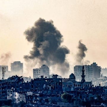 topshot a picture taken from the southern israeli city of sderot on october 25, 2023, shows smoke ascending over the northern gaza strip following an israeli strike, amid the ongoing battles between israel and the palestinian group hamas photo by ronaldo schemidt afp photo by ronaldo schemidtafp via getty images