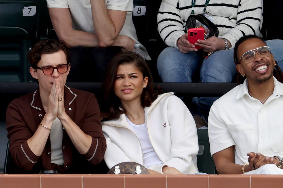 indian wells, california march 17 tom holland and zendaya watches carlos alcaraz of spain play daniil medvedev of russia during the mens final of the bnp paribas open at indian wells tennis garden on march 17, 2024 in indian wells, california photo by matthew stockmangetty images