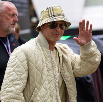 northampton, england july 5 brad pitt waves to onlookers in the f1 paddock during practice ahead of the f1 grand prix of great britain at silverstone circuit on july 5, 2024 in northampton, united kingdom photo by kym illmangetty images