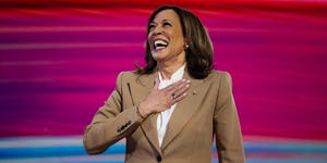 united states august 19 vice president kamala harris addresses the democratic national convention at the united center in chicago, ill, on monday, august 19, 2024 tom williamscq roll call, inc via getty images