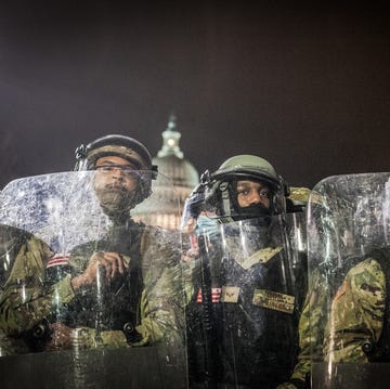 national guard near the us capitol on january 06, 2021 in washington, dc the protesters stormed the historic building, breaking windows and clashing with police trump supporters had gathered in the nation's capital today to protest the ratification of president elect joe biden's electoral college victory over president trump in the 2020 election photo by shay horsenurphoto via getty images