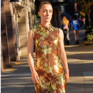 saoirse ronan in distinct fashion outfits each showcased in outdoor settings