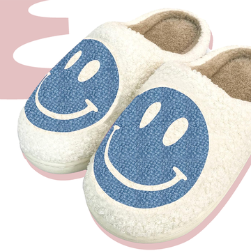 cozy house slippers with a smiling face design