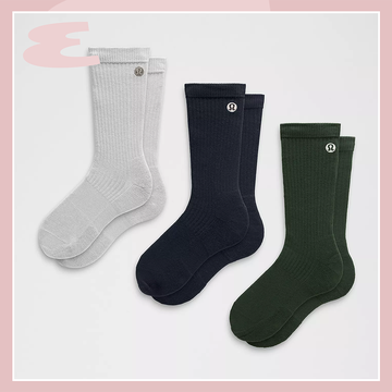 various styles of socks displayed on contrasting backgrounds