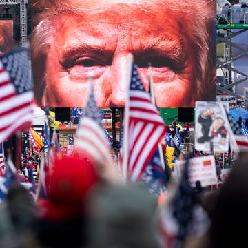 united states   january 6 an image of president donald trump appears on video screens before his speech to supporters from the ellipse at the white house in washington on wednesday, jan 6, 2021, as the congress prepares to certify the electoral college votes photo by bill clarkcq roll call, inc via getty images