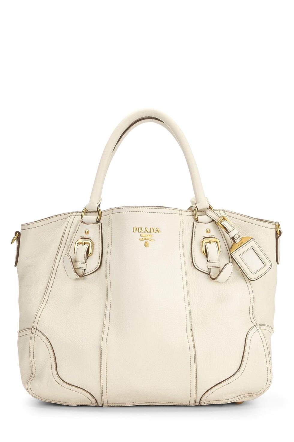 White Vitello Daino Convertible Buckle Tote