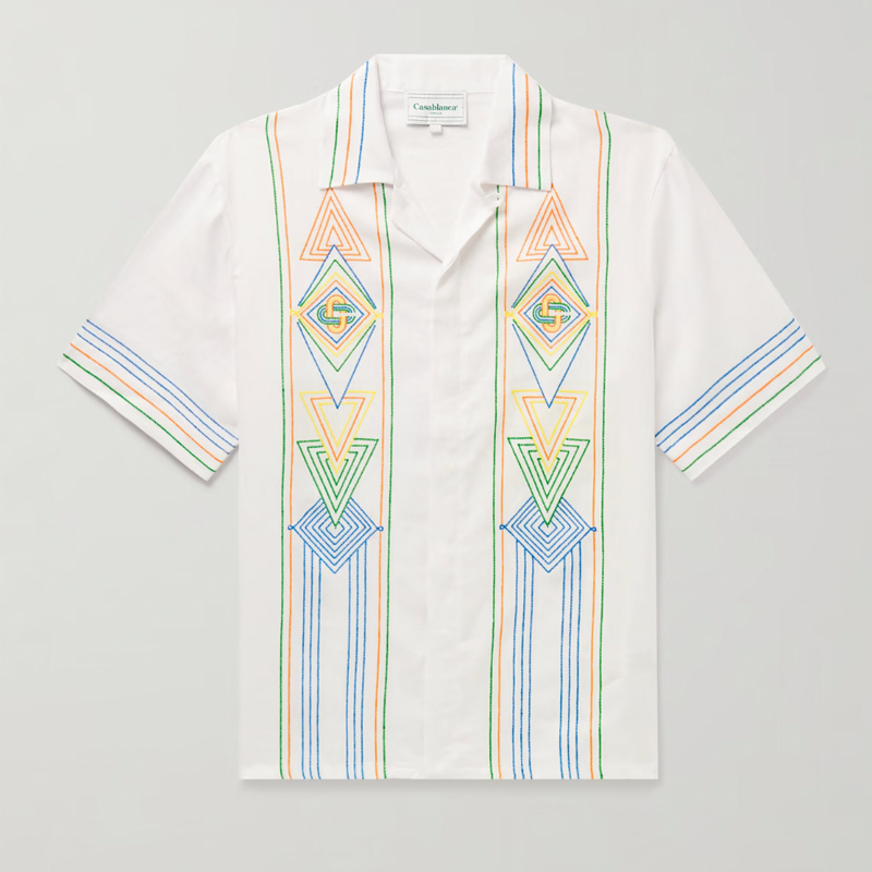 La Fil De La Musique Convertible-Collar Embroidered Linen Shirt