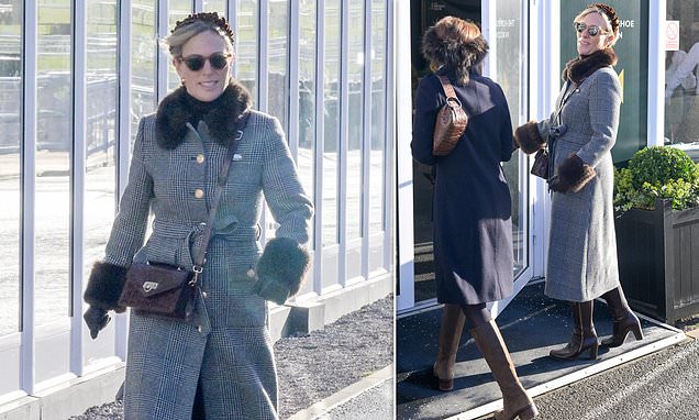 Zara Tindall wraps up warm in faux fur trimmed coat as she arrives to open the prestigious