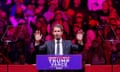 Comedian Tony Hinchcliffe speaking at Donald Trump’s rally in Madison Square Garden, in New York, on Sunday.