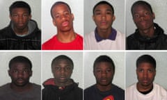 A Metropolitan police photograph shows (top row, left to right) Dale Green, Lamarr Gordon, Joseph Appiah and Demar Brown; (bottom row, left to right) Terell Clement, Claude Gaha, Edward Conteh and Sheldon Gordon