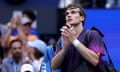 Jack Draper salutes the fans after his loss to Jannik Sinner in the semi-finals at the US Open