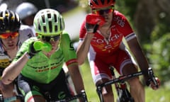 USA’s Lawson Craddock and France’s Nicolas Edet competing in the Tour de France, 2016.