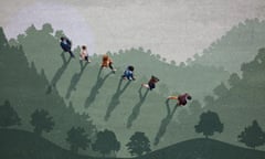 Image of mixed race walking on top of a forest image