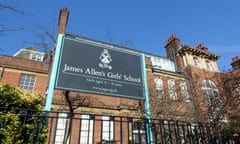 A sign for James Allen's girls' school outside the school building