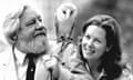 Gerald Durrell and his wife, Lee Durrell, with a barn owl.