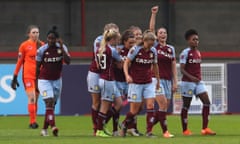 Aston Villa celebrate their second goal in November’s win over Brighton.