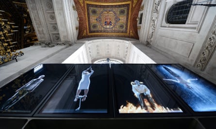 Bill Viola’s video installation Martyrs (Earth, Air, Fire, Water) on display at St Paul’s Cathedral in London, Britain, 2014.