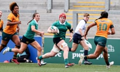 Aoife Wafer on her way to scoring in Ireland’s match against Australia