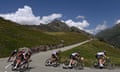 Riders descend near Courchevel in the 2023 Tour