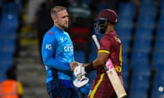 England captain Liam Livingstone congratulates his opposite number Shai Hope.