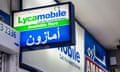 A Lycamobile mobile phone shop sign, in English and Arabic