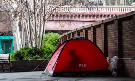 Rough sleeping under Blackfriars bridge in London.