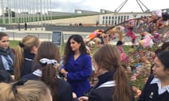 Sarah Yahya at Parliament House in Canberra. Sarah is an Iraqi-Australian student