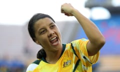 Sam Kerr, here celebrating Australia’s win against Brazil at the World Cup, officially joins Chelsea on Friday.