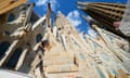 Construction workers walking on the roof of the Sagrada Família