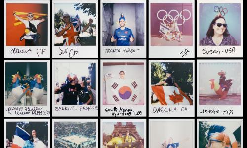 A composite of Polaroid images depicting fans from around the world.