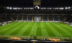 The Europa League game between Eintracht Frankfurt and Basel behind closed doors.