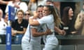 Jess Breach (right) celebrates with Maddie Feaunati after scoring England’s second try against France