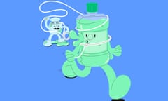 cartoon of floss lassoing bottle of mouthwash