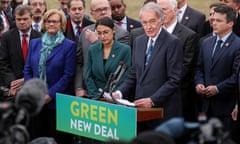 FILE PHOTO: U.S. Representative Ocasio-Cortez and Senator Markey hold a news conference for their proposed “Green New Deal” at the U.S. Capitol in Washington<br>FILE PHOTO: U.S. Representative Alexandria Ocasio-Cortez (D-NY) and Senator Ed Markey (D-MA) hold a news conference for their proposed “Green New Deal” to achieve net-zero greenhouse gas emissions in 10 years, at the U.S. Capitol in Washington, U.S. February 7, 2019. REUTERS/Jonathan Ernst/File Photo