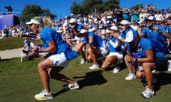 Captain Suzann Pettersen celebrates as Europe retain the Solheim Cup against the USA.