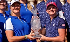 Europe’s captain Suzann Pettersen (left) and her United States counterpart Stacy Lewis pose with the Solheim Cup