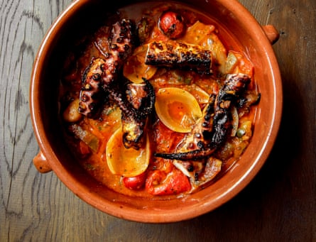 ‘The octopus is a smoky, rich spin on a marmitako mated with pipérade.’ At Ibai. London.