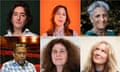 The Booker prize shortlisted authors, clockwise from left: Yael van der Wouden, Rachel Kushner, Charlotte Wood, Samantha Harvey, Anne Michaels and Percival Everett.