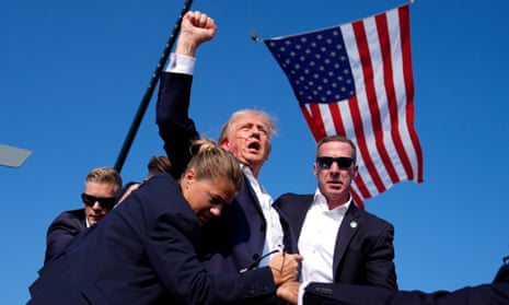 Evan Vucci’s photograph of Donald Trump after the failed assassination attempt on the presidential candidate at a rally in Pennsylvania.