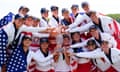 United States players poses for photographs with the cup.