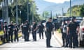 French gendarmes block a road in Mont-Dore, in France's Pacific territory of New Caledonia on September 19, 2024. 