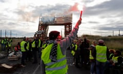 Yellow vests protest against fuel prices<br>epa07205948 People wearing yellow vests block access to the oil refinery of Frontignan, southern France, 03 December 2018. The so-called gilets jaunes (yellow vests), a protest movement, which reportedly has no political affiliation, is protesting across the nation over high fuel prices. EPA/GUILLAUME HORCAJUELO